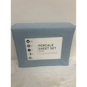 AQ Textiles Percale Sheet Set Queen Solid Blue 4 Piece 220 Thread Count